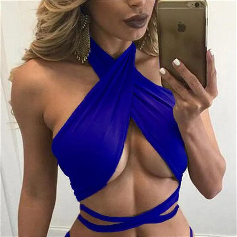 Sexy Candy Color Straps Halter Club Short Crop Top