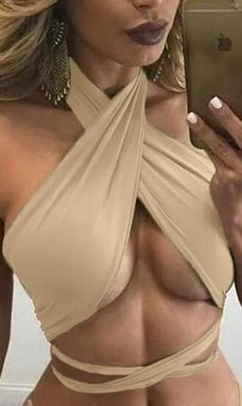 Sexy Candy Color Straps Halter Club Short Crop Top