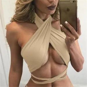 Sexy Candy Color Straps Halter Club Short Crop Top