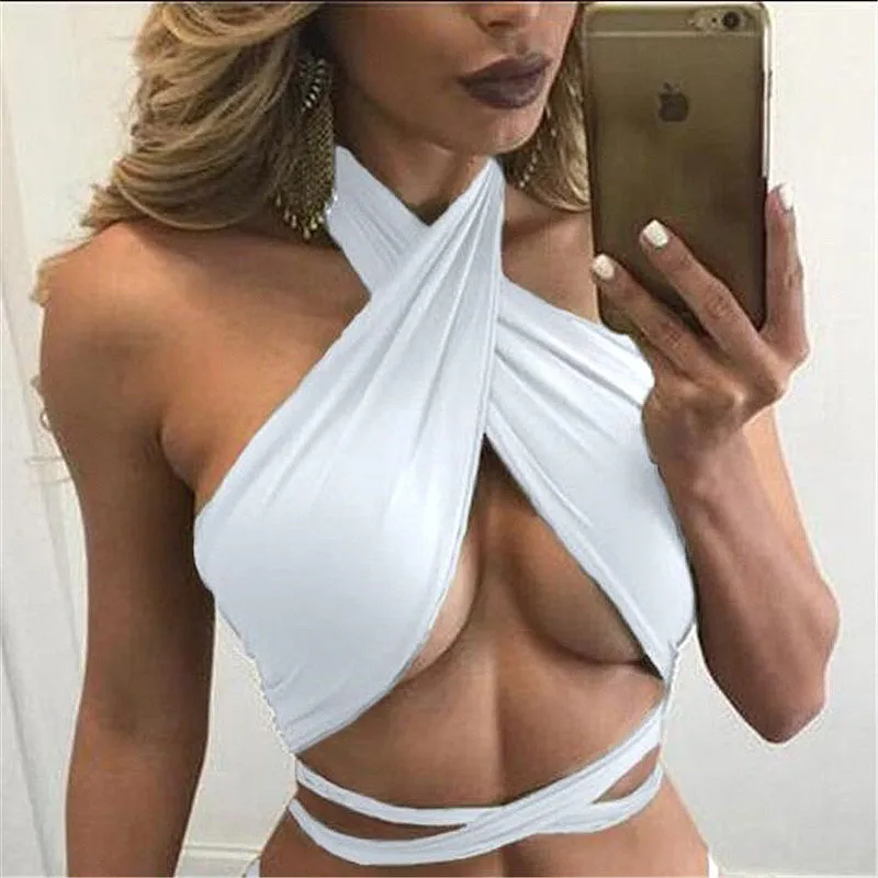 Sexy Candy Color Straps Halter Club Short Crop Top