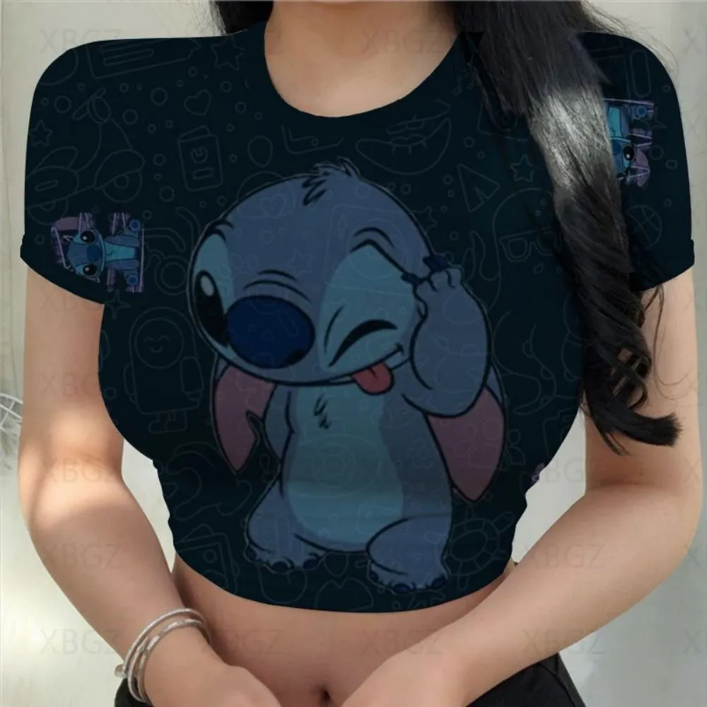 Sexy Cute Kawaii Print Women's Party Stitch Summer Tight Crop Top Slim Fit T Shirt