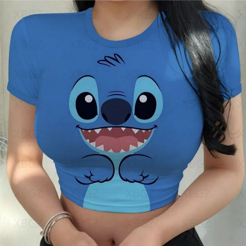 Sexy Cute Kawaii Print Women's Party Stitch Summer Tight Crop Top Slim Fit T Shirt