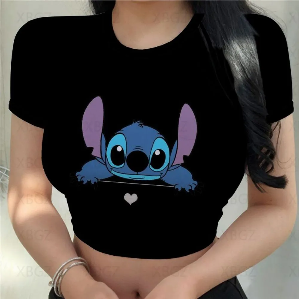 Sexy Cute Kawaii Print Women's Party Stitch Summer Tight Crop Top Slim Fit T Shirt