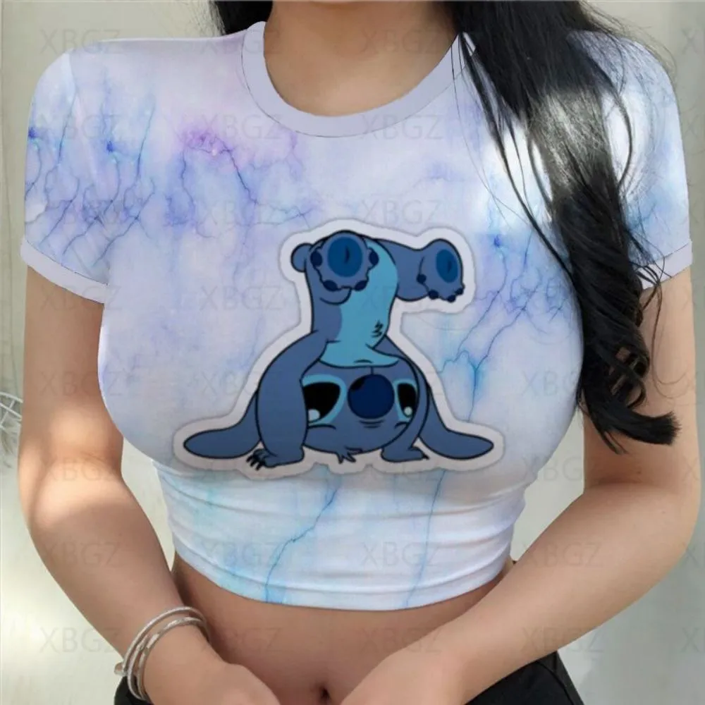 Sexy Cute Kawaii Print Women's Party Stitch Summer Tight Crop Top Slim Fit T Shirt