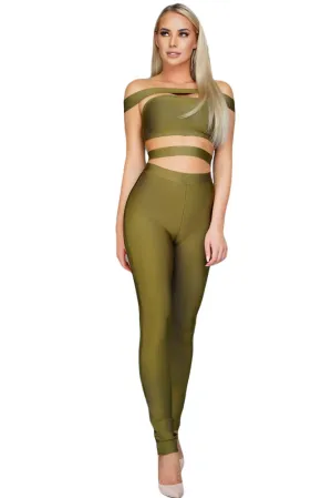 Sexy Olive Off The Shoulder Bandage Jumpsuit