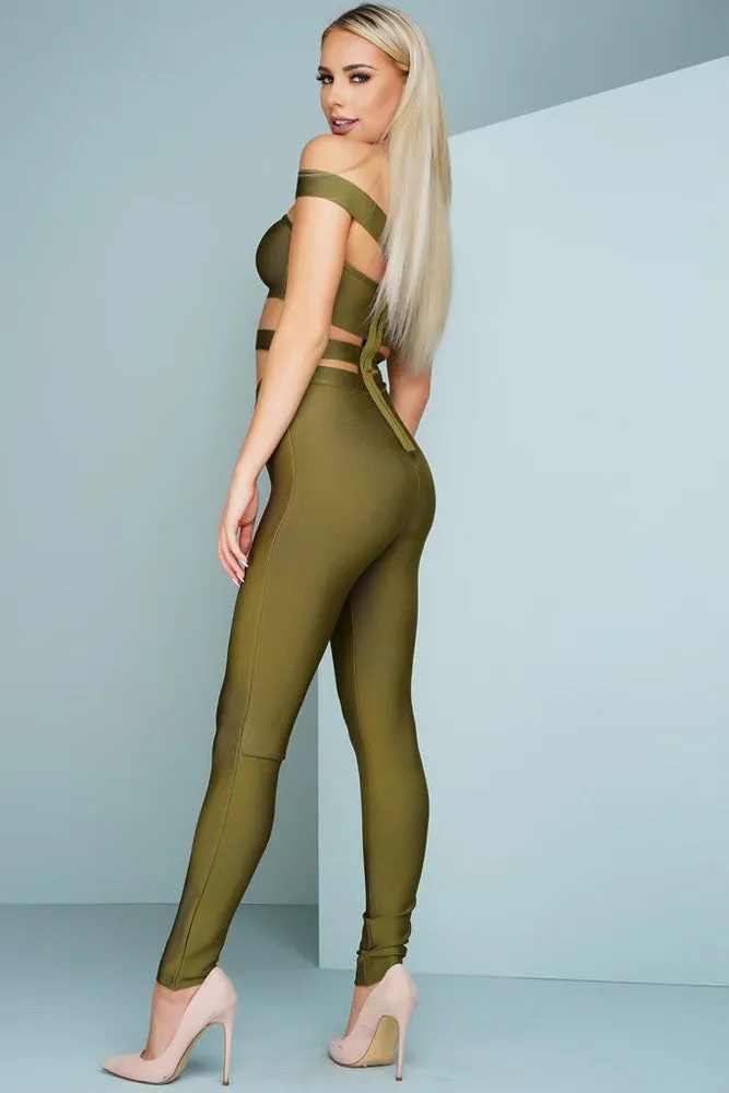 Sexy Olive Off The Shoulder Bandage Jumpsuit