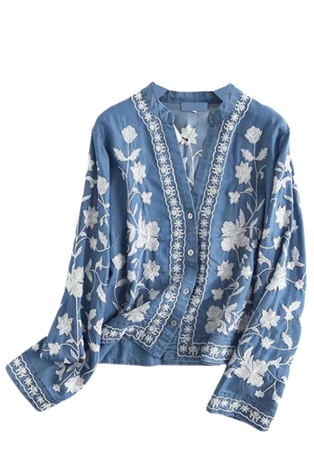 'Sherice' Floral Embroidery V-Neck Shirt (2 Colors)