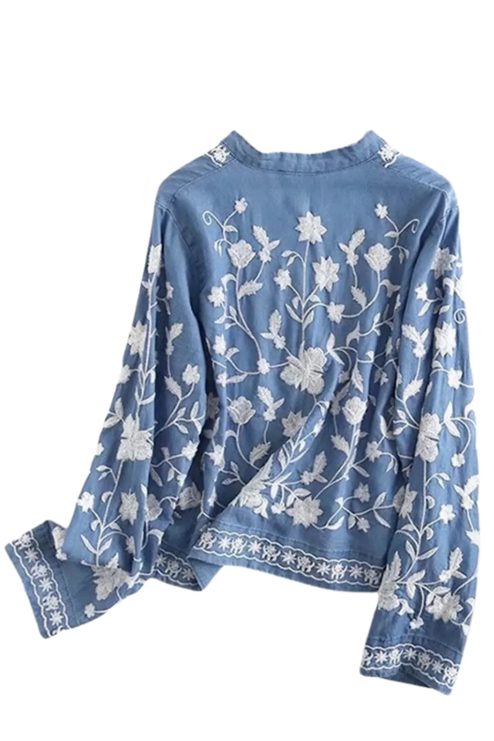 'Sherice' Floral Embroidery V-Neck Shirt (2 Colors)