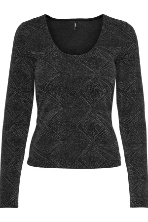 Shiny Glitter Blouse - Black