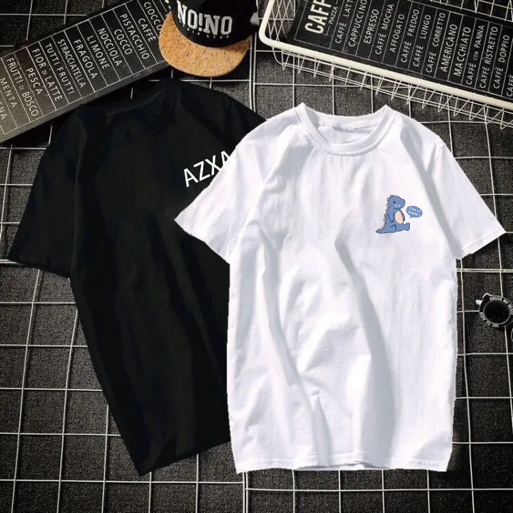 Short Sleeve T-Shirt Matching Slim Look Trendy Half Sleeved Tops T-Shirt