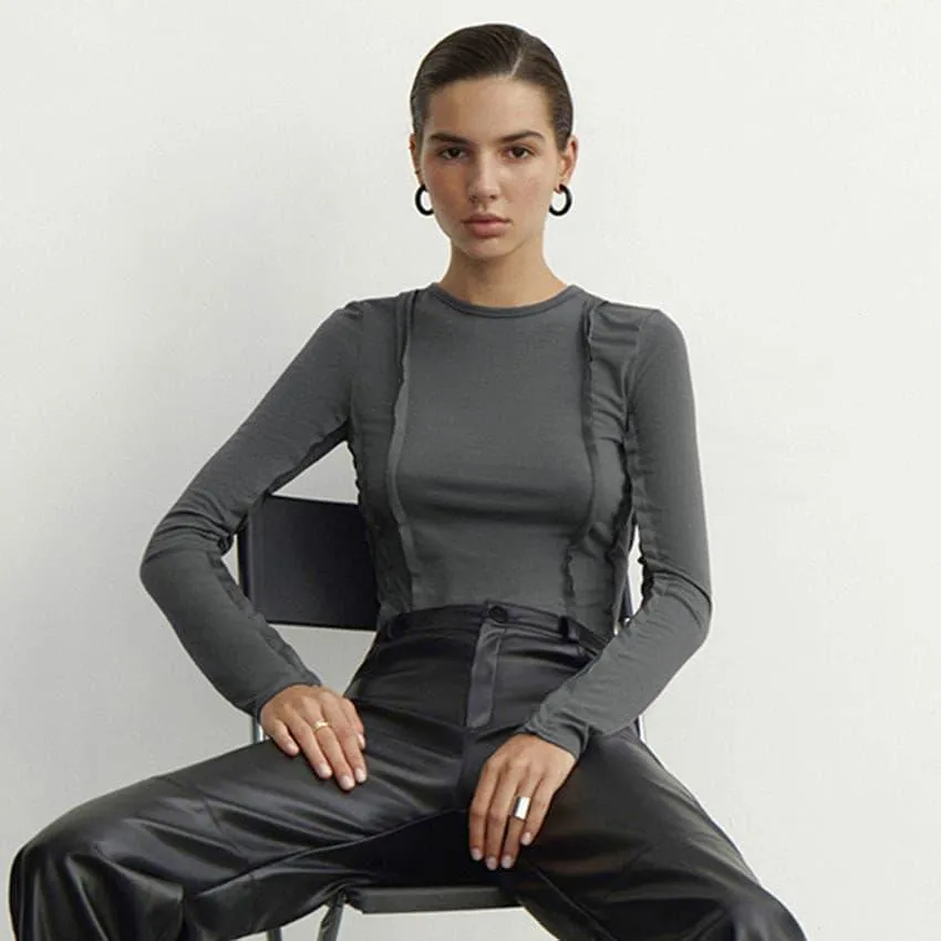 Simple round neck casual  long-sleeved T-shirt