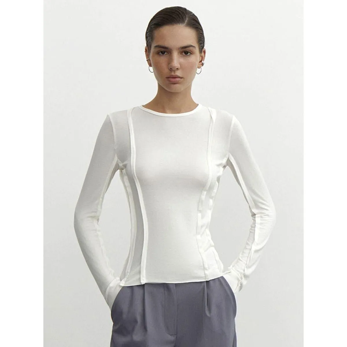 Simple round neck casual  long-sleeved T-shirt