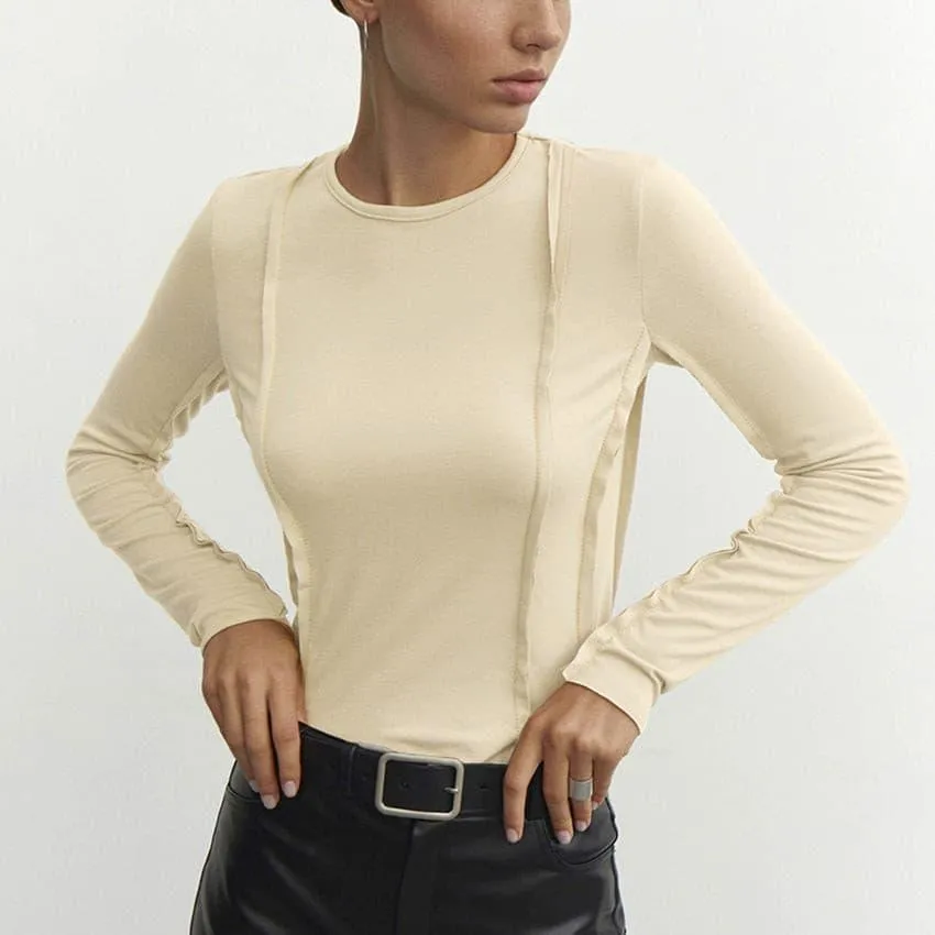 Simple round neck casual  long-sleeved T-shirt