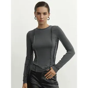 Simple round neck casual  long-sleeved T-shirt