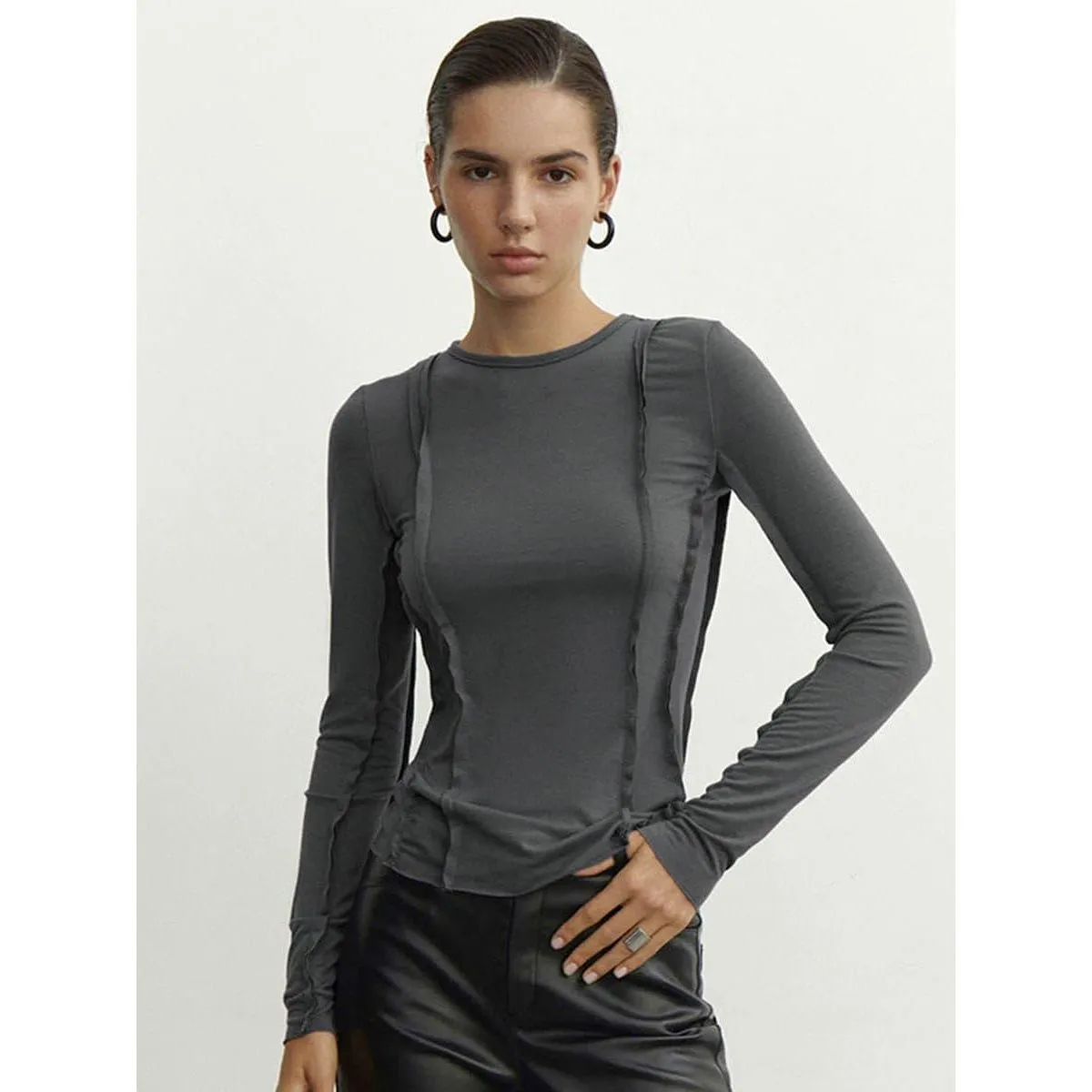 Simple round neck casual  long-sleeved T-shirt