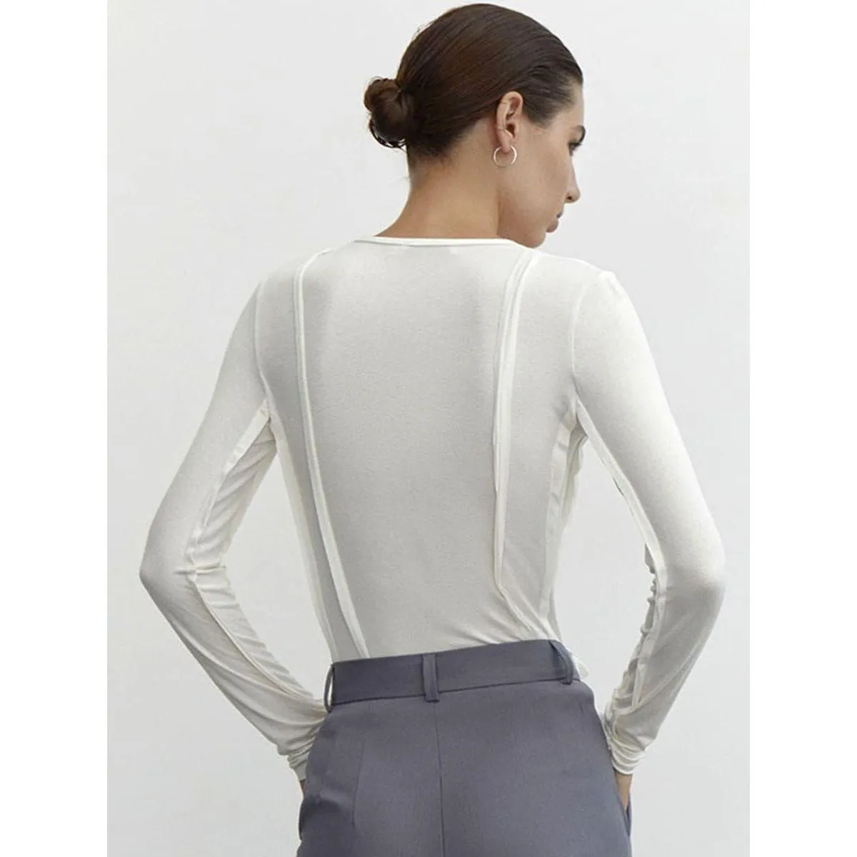 Simple round neck casual  long-sleeved T-shirt