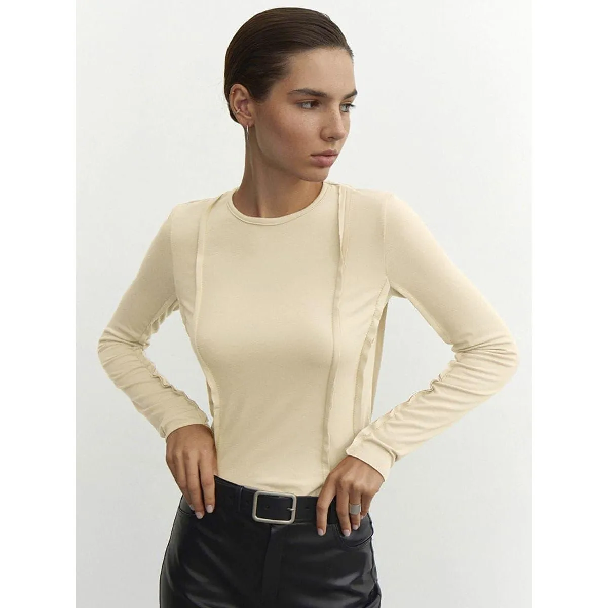 Simple round neck casual  long-sleeved T-shirt