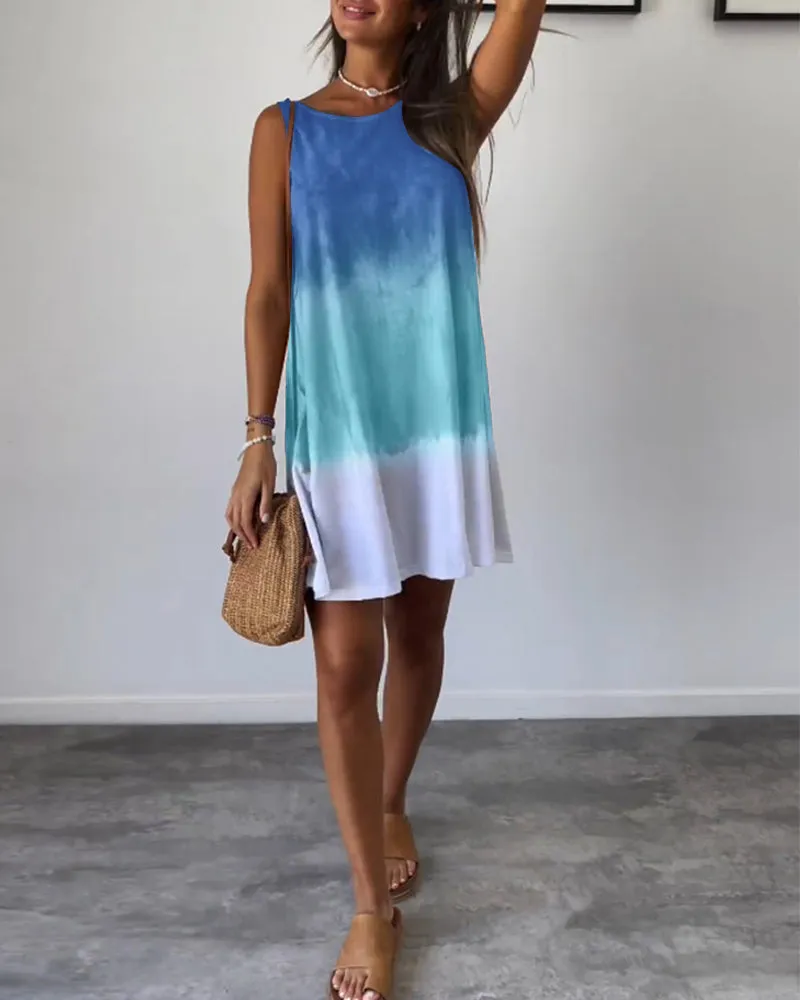 Sleeveless color block casual dress