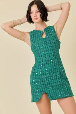 Sleeveless Tweed Sequin Mini Dress