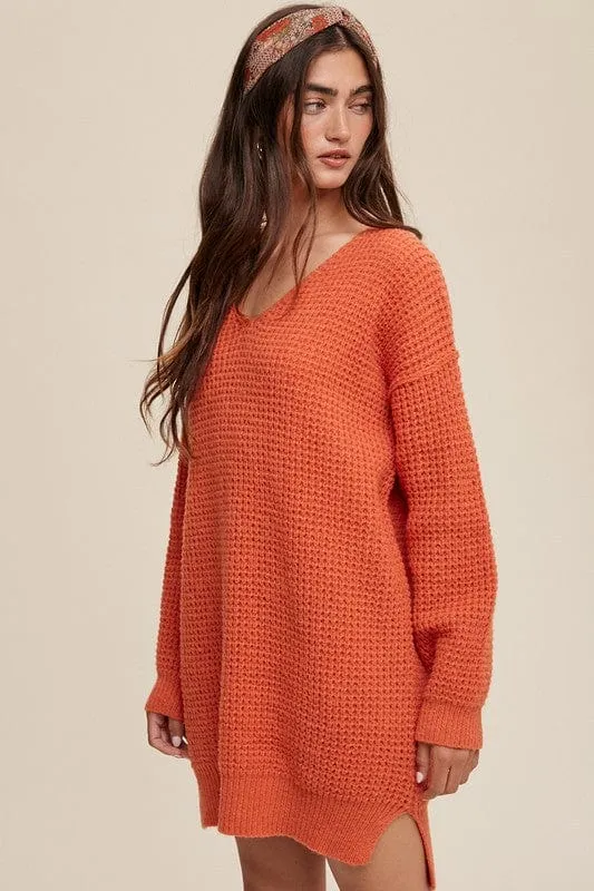 Slouchy V-neck Ribbed Knit Sweater *Online Only*