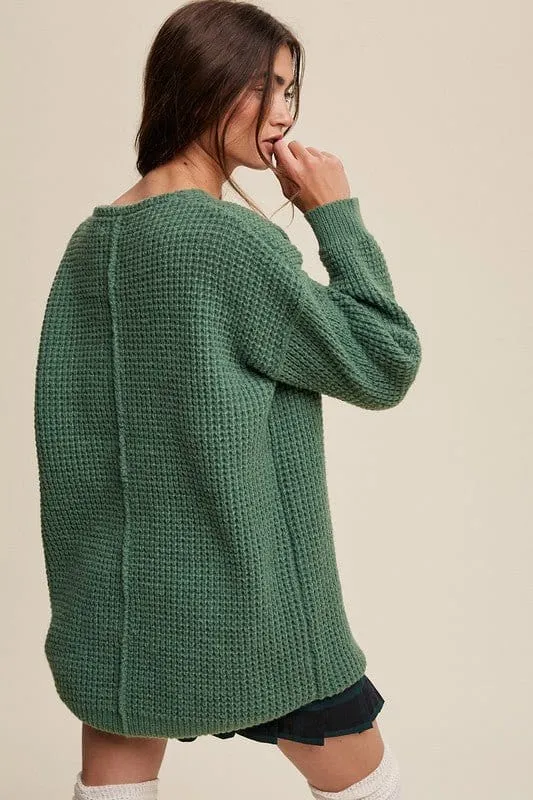 Slouchy V-neck Ribbed Knit Sweater *Online Only*