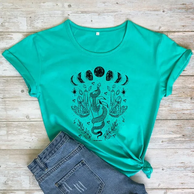 Snake Moon Phase Crystal T-Shirt