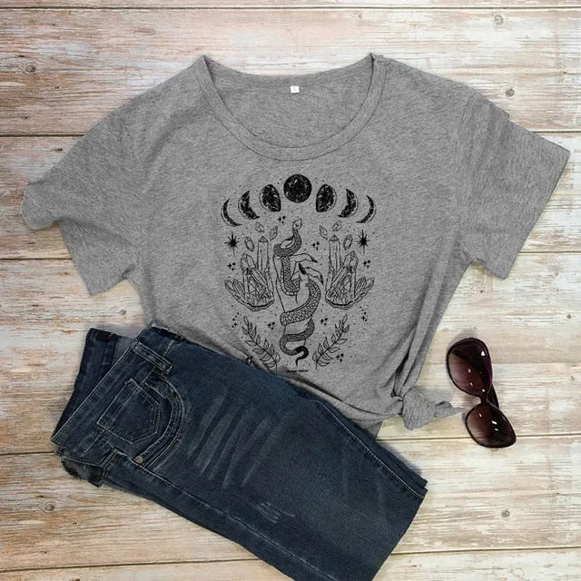 Snake Moon Phase Crystal T-Shirt
