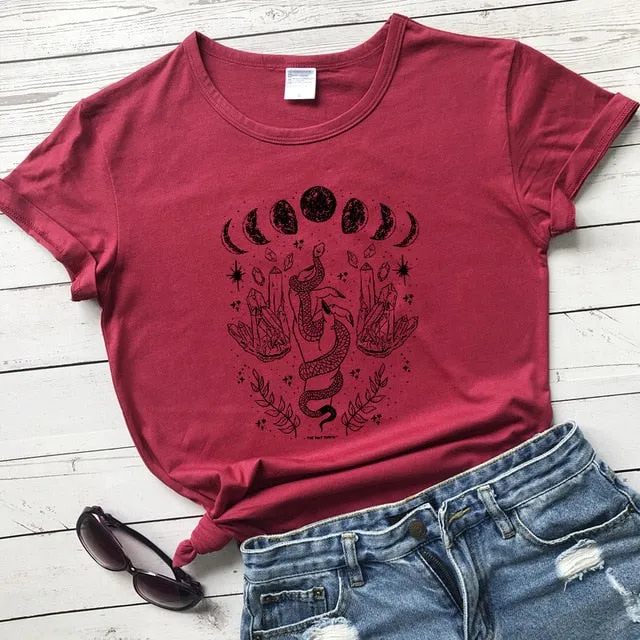 Snake Moon Phase Crystal T-Shirt