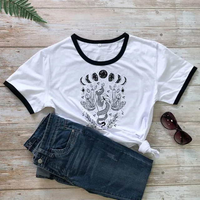 Snake Moon Phase Crystal T-Shirt