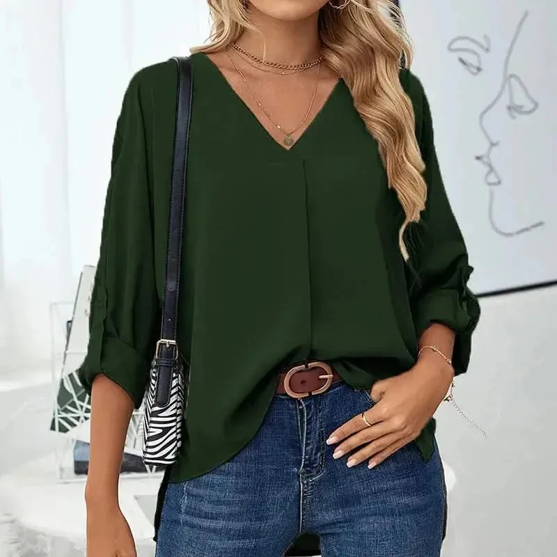 Solid Casual Loose Blouses For Women