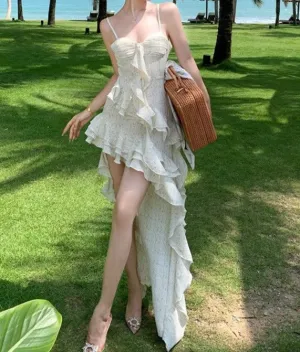 Spaghetti Strap Fairy Ruffle Dress Sweet Party Dress 1931