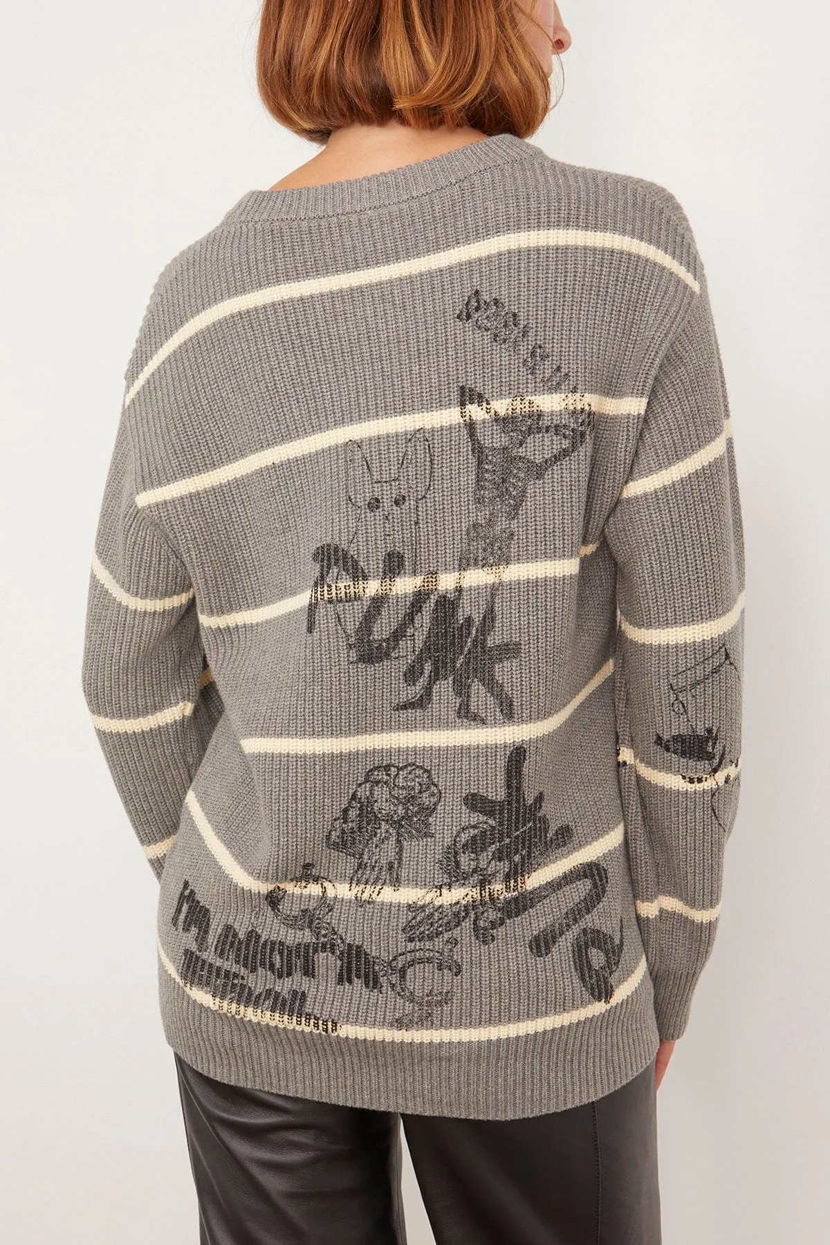 Striped Boyfriend Sweater in Heather Grey