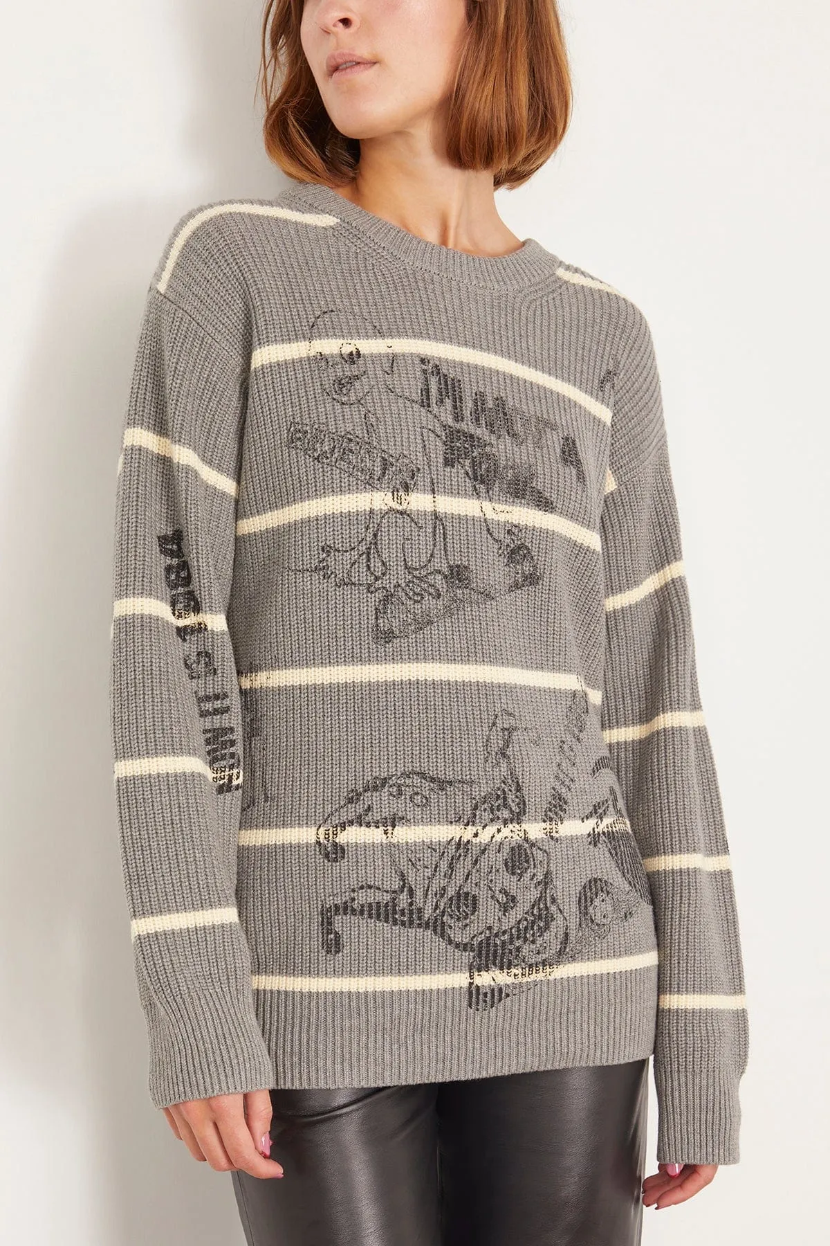 Striped Boyfriend Sweater in Heather Grey