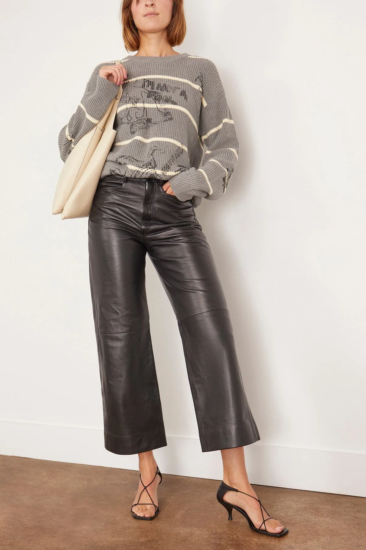 Striped Boyfriend Sweater in Heather Grey