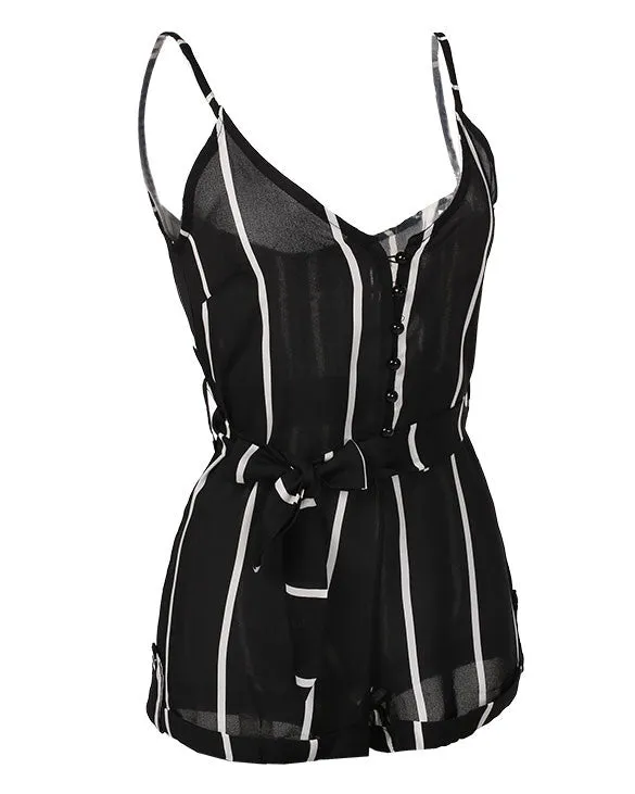 Stylish Lady Women Fashion Striped Summer V-neck Romper