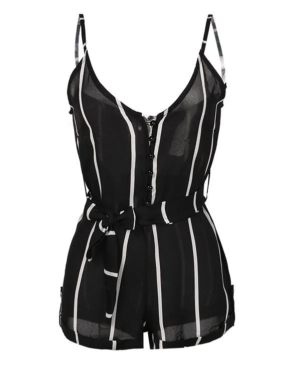 Stylish Lady Women Fashion Striped Summer V-neck Romper