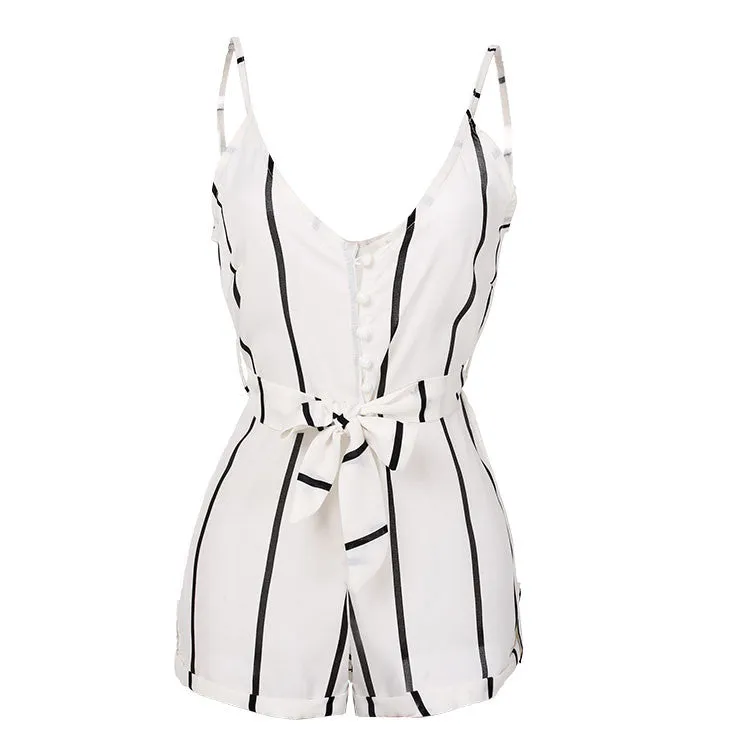 Stylish Lady Women Fashion Striped Summer V-neck Romper