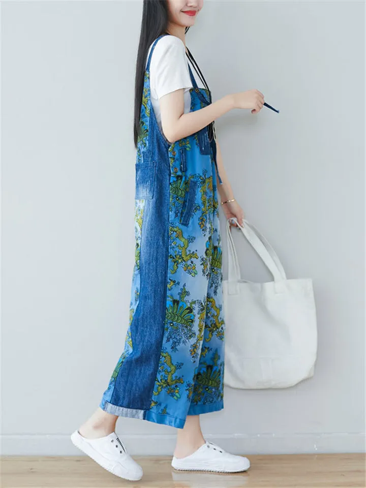 Stylish Printed Contrast Color Wide Leg Jumpsuits