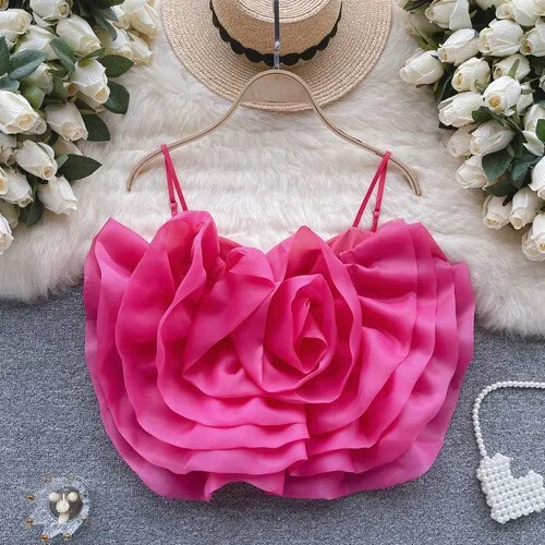 Summer Beach Vacation Mesh Three-Dimensional Decoration Floral Camis Fairy Off Shoulder Back Zipper Tank Tops Sleeveless Corset