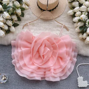 Summer Beach Vacation Mesh Three-Dimensional Decoration Floral Camis Fairy Off Shoulder Back Zipper Tank Tops Sleeveless Corset