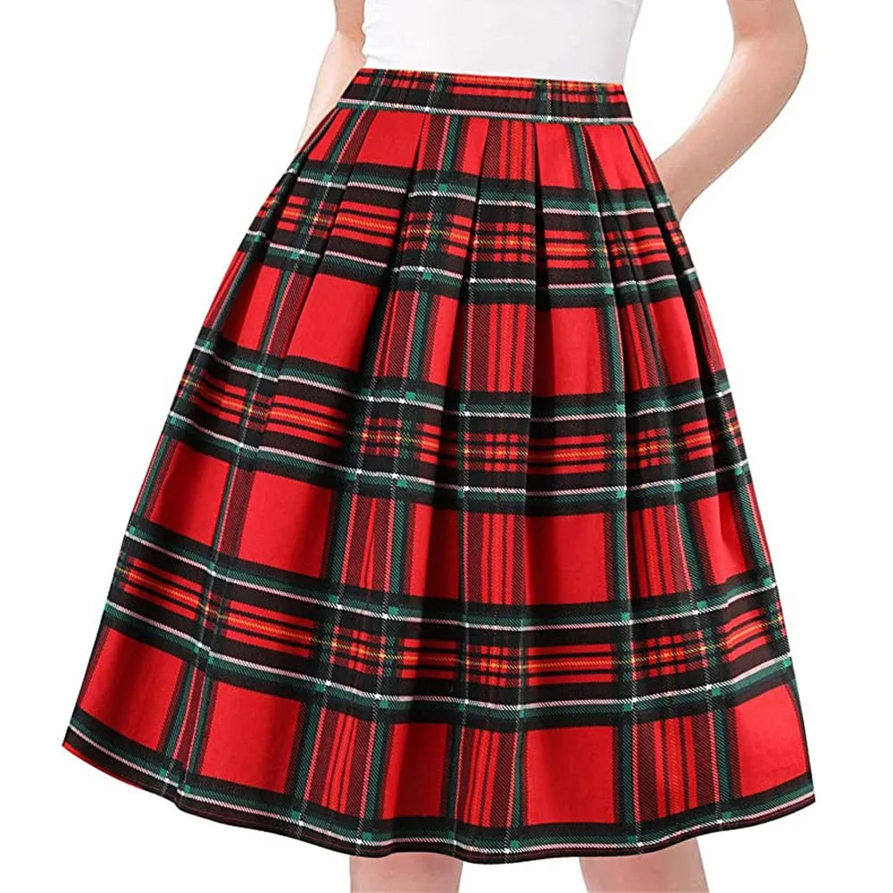 Summer Plaid Skirt with Pockets High Waist Cotton Vintage Retro harajuku Skirts Womens 2022 falda