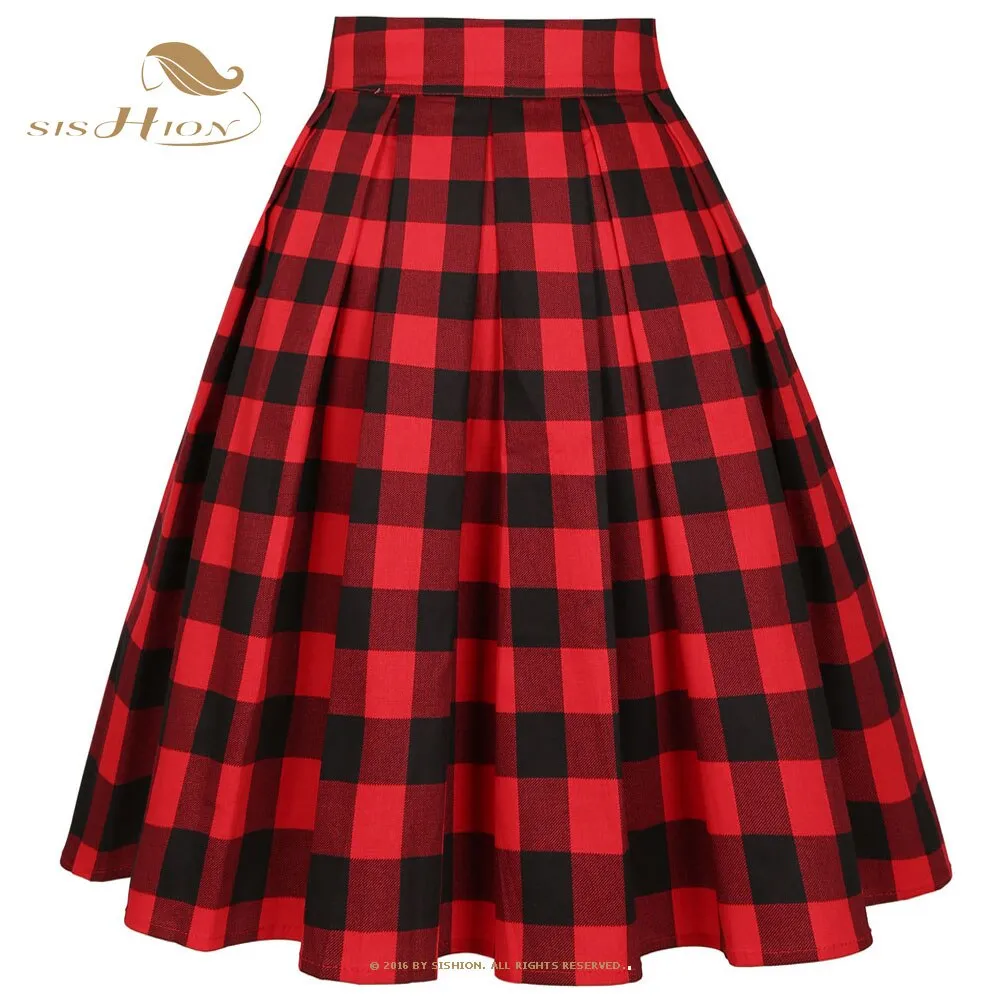 Summer Plaid Skirt with Pockets High Waist Cotton Vintage Retro harajuku Skirts Womens 2022 falda