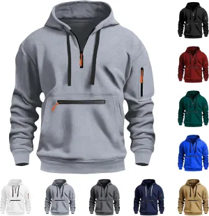 Tactical Hoodies for Men Outdoor Athletic Quarter Zip Pullover Winter Warm Long Sleeve Hooded Sweatshirt with Pockets