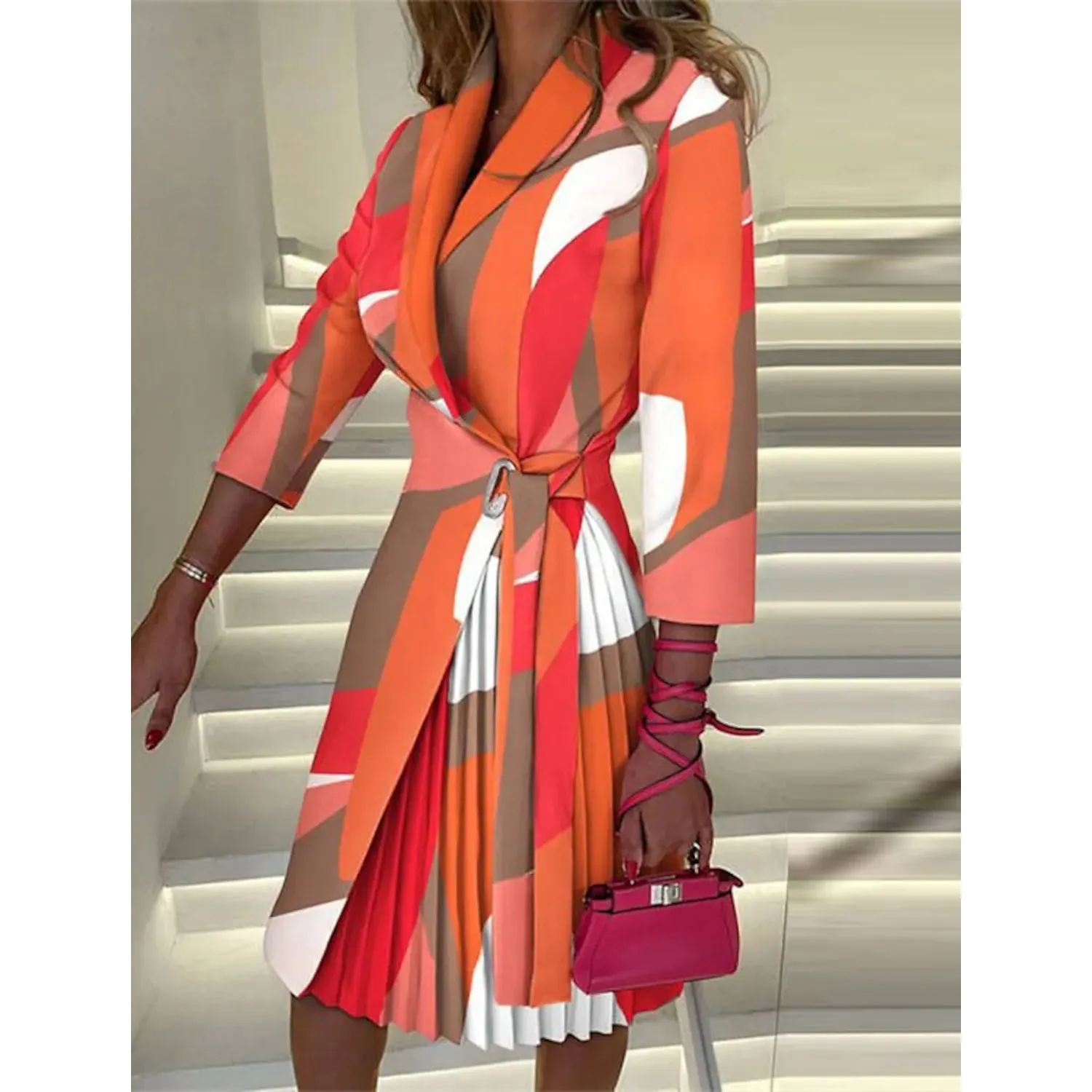 TastyHottie - Women's Blazer Dress A Line Dress Knee Length Ruched Print Dress