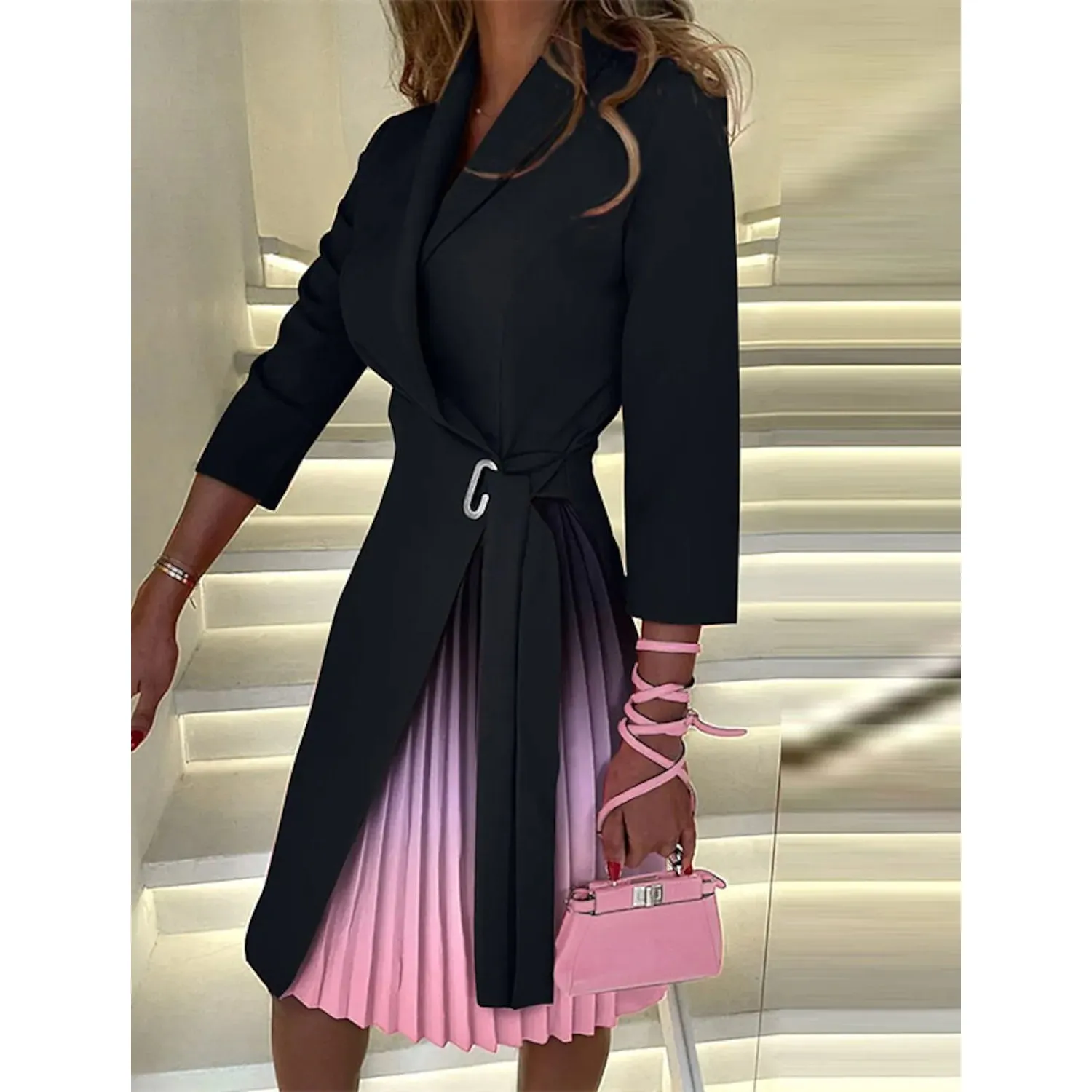TastyHottie - Women's Blazer Dress A Line Dress Knee Length Ruched Print Dress