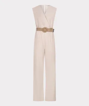 Textured Sand Jumpsuit with Belt