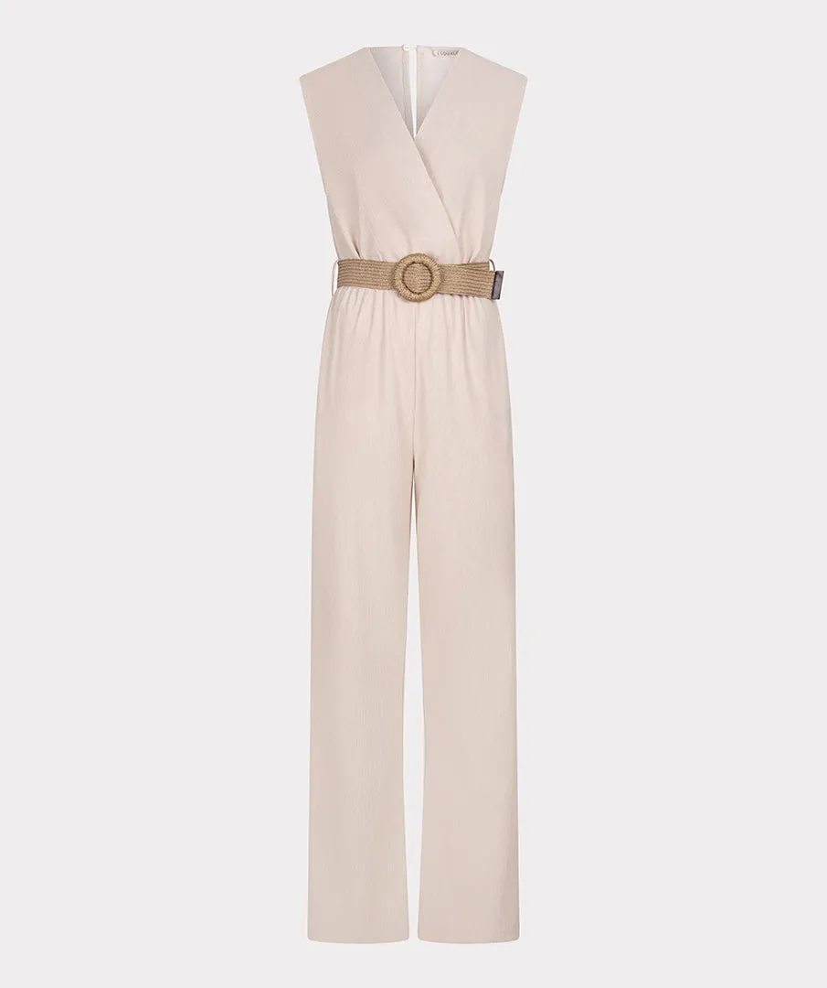 Textured Sand Jumpsuit with Belt