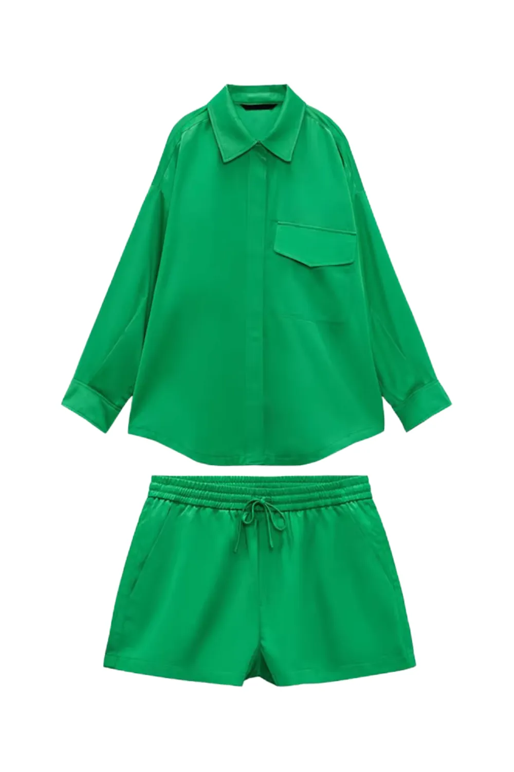 'Toby' Silk Satin Oversized Shirt & High Waist Shorts