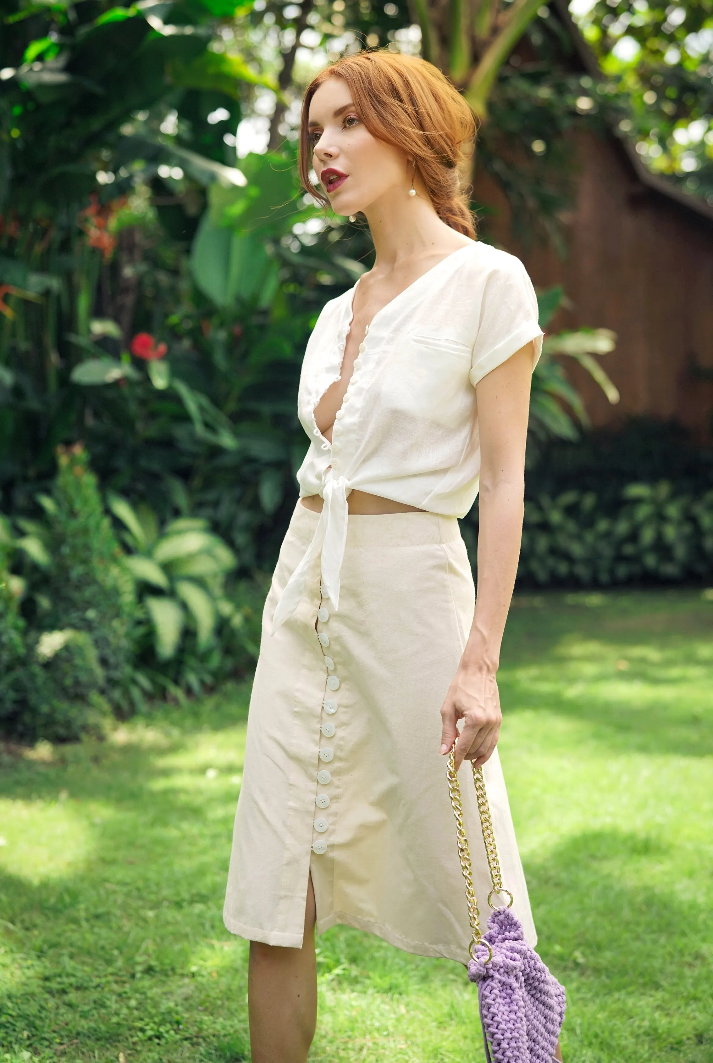 ULURU Button-down Linen Skirt