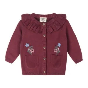 Viverano - Pockets of Flowers Embroidered Cardigan - Berry